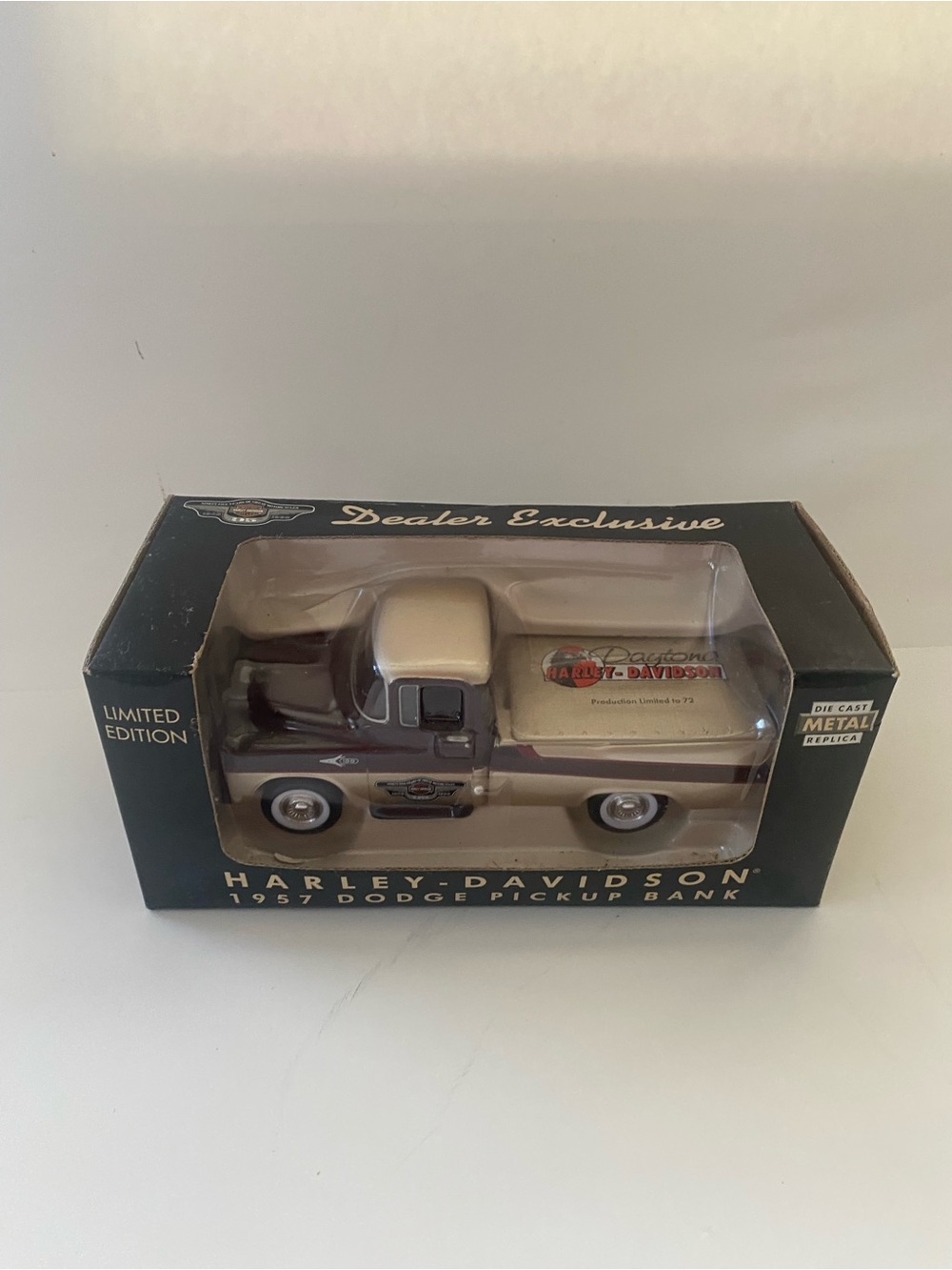 Harley-Davidson Two-Tone Brown and Cream 1957 Dodge Pickup Bank